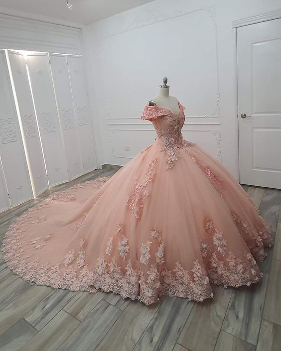 Pink Floral Appliques Lace Ball Gown Quinceanera Dresses Off The Shoulder 3D Flowers Beading Corset Sweet 15 Girls Party Dress fg4528 - Image 2