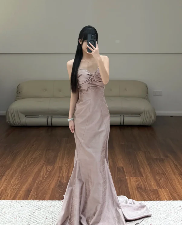 Pink Mermaid Prom Party Dress Sleeveless Evening Dress Birthday Outfit  fg8676