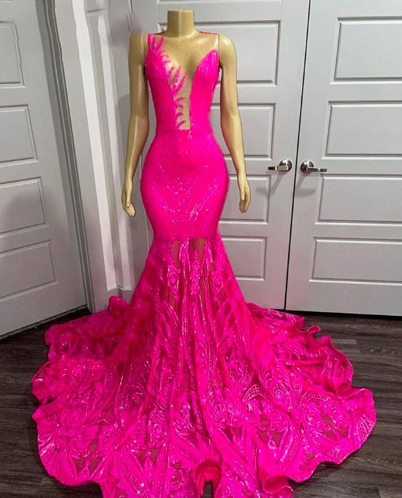 Pink Prom Dresses, Sheer Crew Neck Prom Dresses, Lace Evening Dresses, Sexy Prom Dresses, Fashion Evening Gowns fg4705 - Image 2