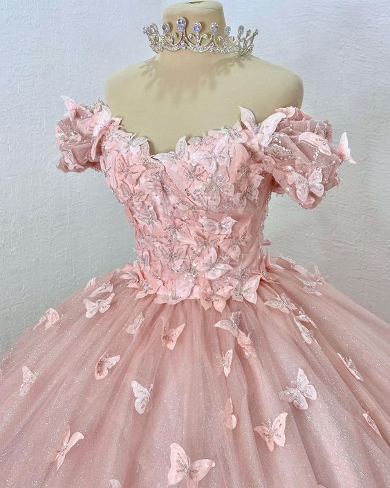 Pink Quinceanera Dresses With Butterflies Girls Sweet 15 Birthday Party Ball Gown Dress fg4451 - Image 2