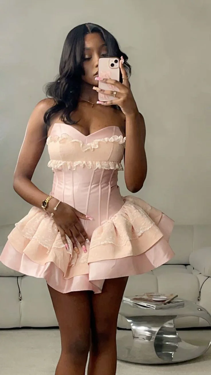 Pink Strapless Birthday Dress Pink Homecoming Dress Short Party Dress fg7713