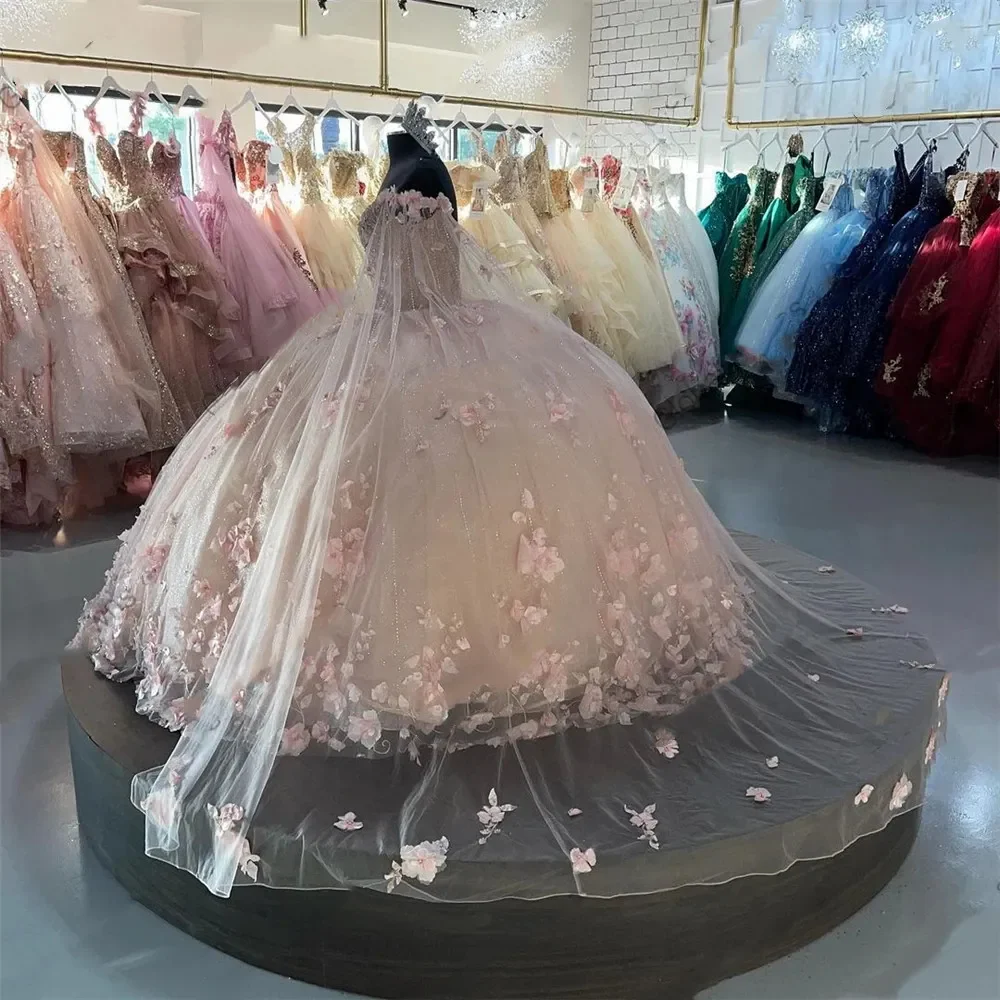 pink Sweetheart Quinceanera Dresses Ball Gown 3D Flowers Formal Prom Graduation Gowns Princess Sweet 15 16 Dress fg5587 - Image 3
