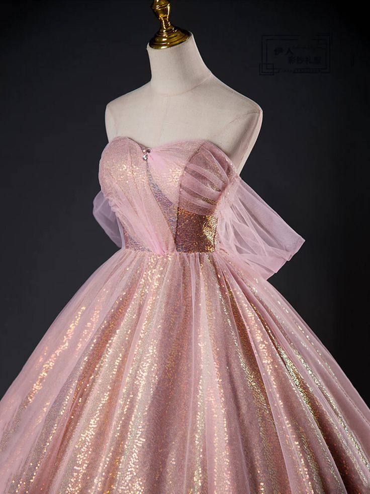 Pink Tulle Sequins Long Prom Dress, Pink Tulle Long Formal Evening Gowns        fg4420 - Image 3