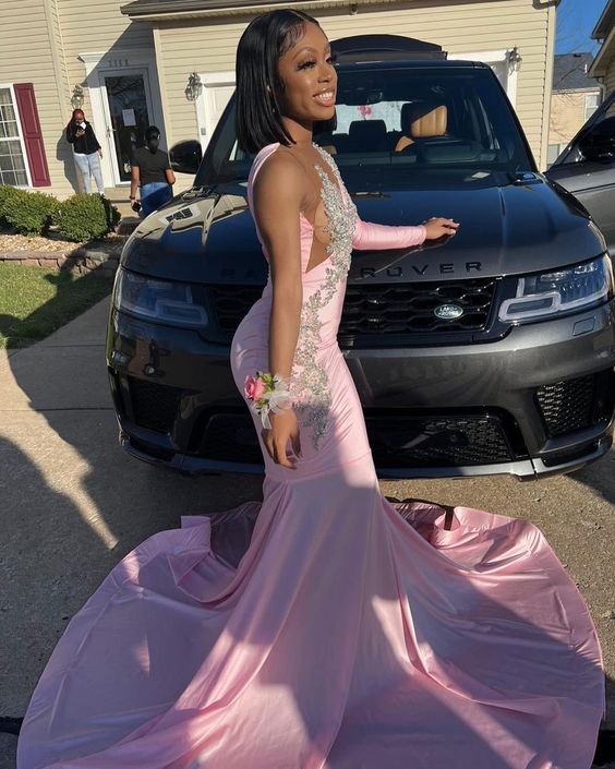Pink Unique Long Prom Dress Mermaid Party Dress fg2257 - Image 3