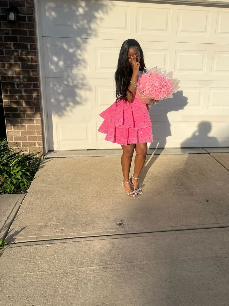 Pink V Neck Homecoming Dress Short Birthday Party Dress fg7716