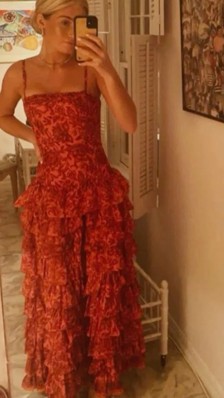 Popular Spaghetti Straps Floor Length Prom Dress New Fashion Tiered Evening Dress fg3074 - Image 2
