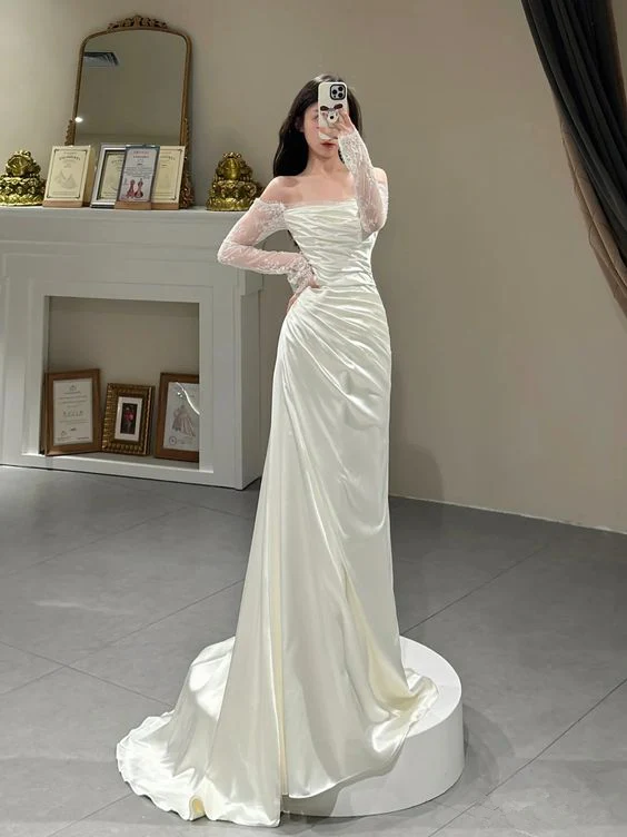 Princess Simple Dress, Ivory Prom Dress, Evening Dress, Feminine Party Dress, Wedding Dress fg3996