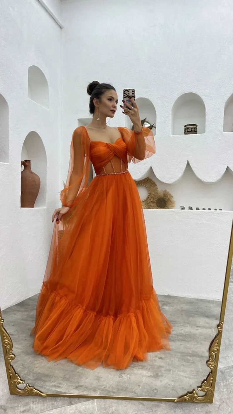 Prom dress fairy, corset burnt orange prom dress, photoshoot dress, prom ball gown fg2285 - Image 2