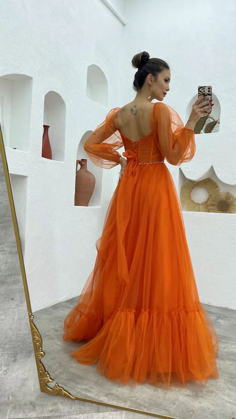 Prom dress fairy, corset burnt orange prom dress, photoshoot dress, prom ball gown fg2285 - Image 3