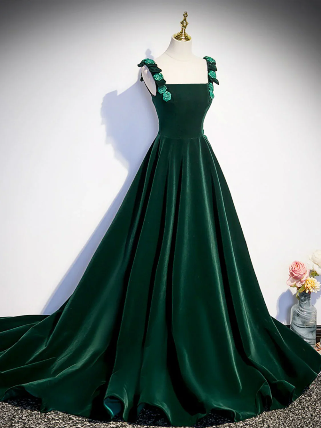 Prom Dresses,a-line Velvet Green Long Prom Dresses, Green Formal Evening Dresses    fg5713 - Image 3