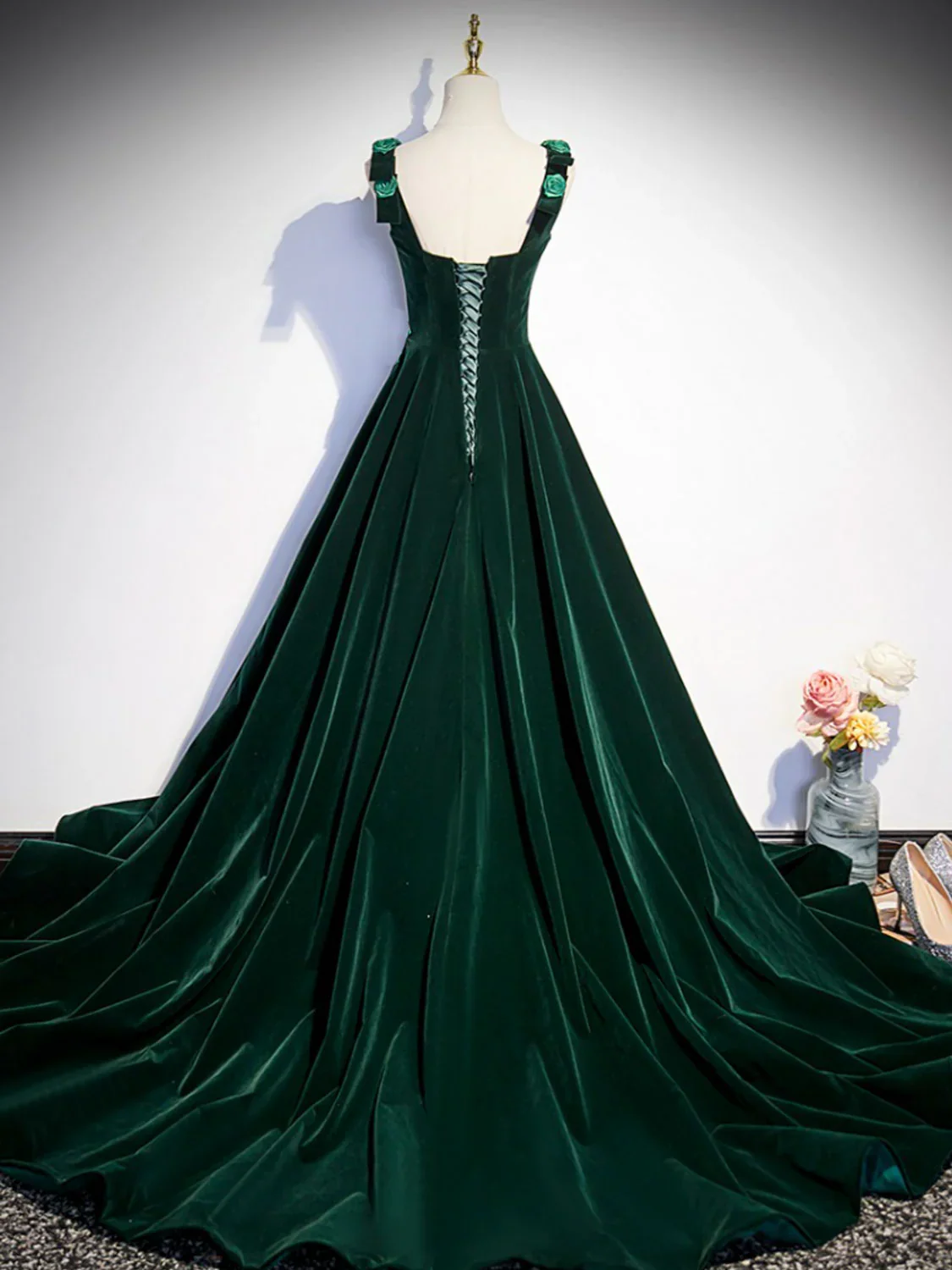 Prom Dresses,a-line Velvet Green Long Prom Dresses, Green Formal Evening Dresses    fg5713 - Image 4