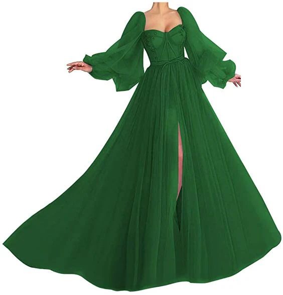 Puffy Sleeve Prom Dress Sweetheart Tulle Ball Gown Slit Formal Evening Gowns fg4474 - Image 2