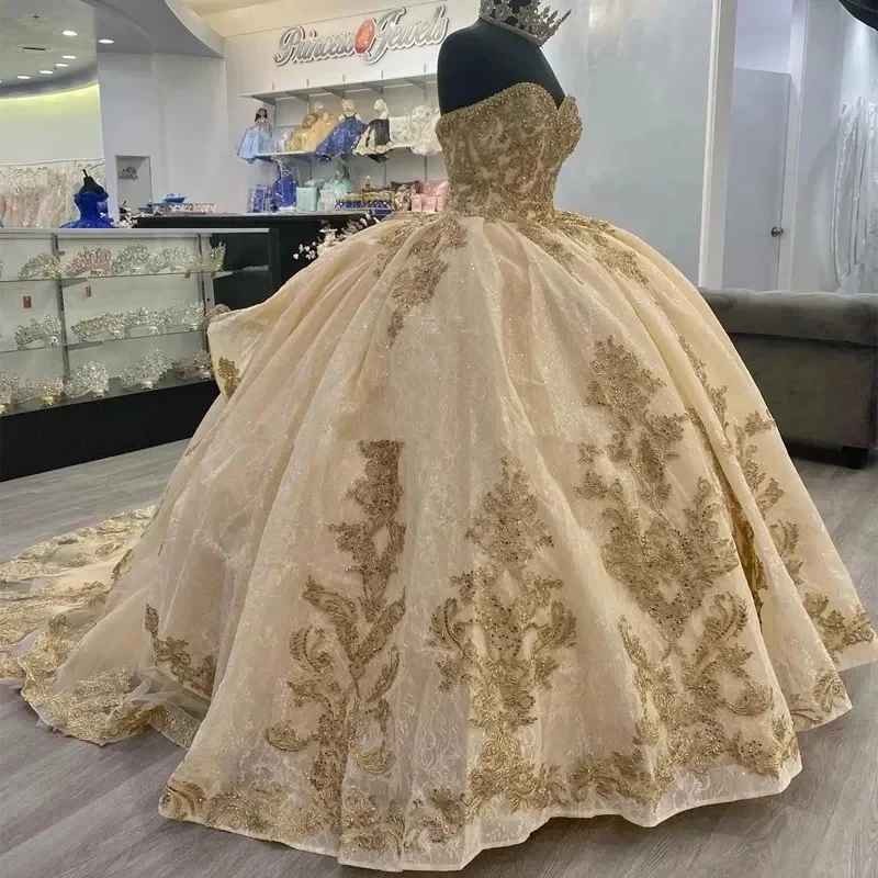 Quinceanera Dresses Sequined Lace Appliques Off Shoulder Lace-up Corset Princess prom vestidos de 15 anos fg5567 - Image 2