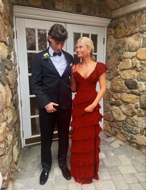 long red prom dresses, sexy lace evening dress with slit fg833 - Image 10