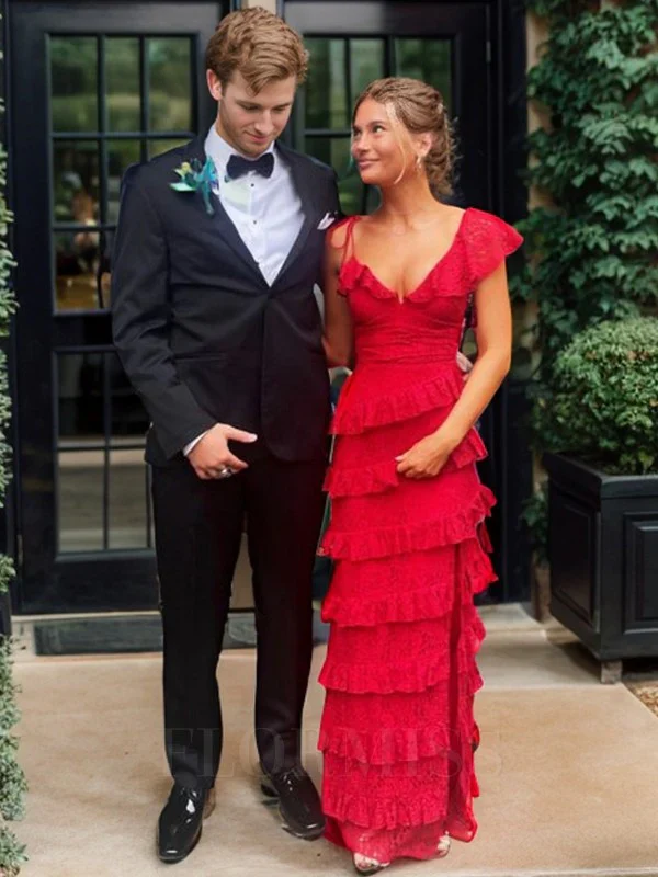 long red prom dresses, sexy lace evening dress with slit fg833 - Image 3