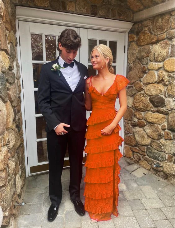 long red prom dresses, sexy lace evening dress with slit fg833 - Image 5