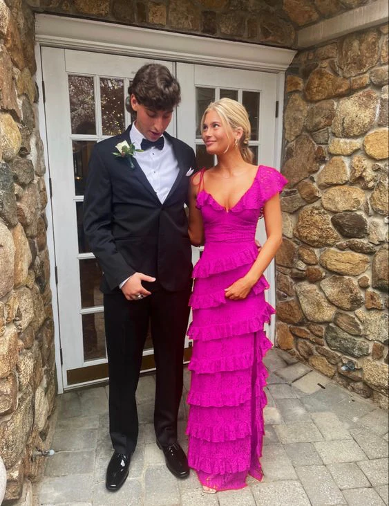 long red prom dresses, sexy lace evening dress with slit fg833 - Image 6