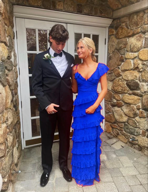 long red prom dresses, sexy lace evening dress with slit fg833 - Image 7