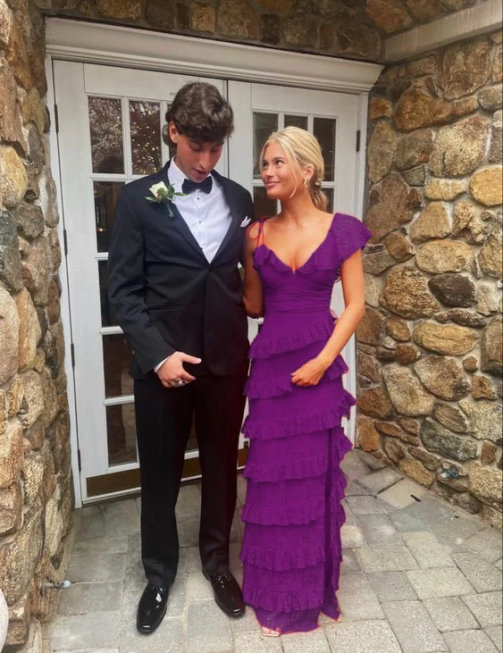long red prom dresses, sexy lace evening dress with slit fg833 - Image 8
