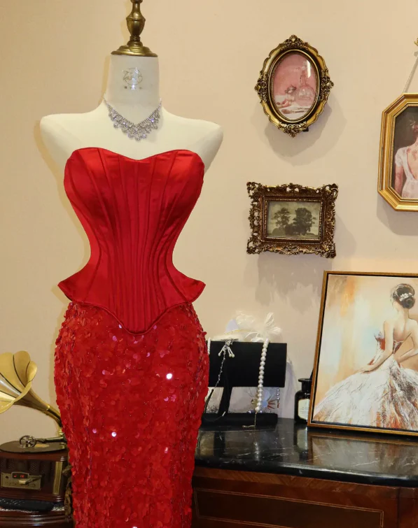 Red Mermaid Prom Party Dress Sexy Evening Dress 21st Birthday Outfit fg8666 - Image 2