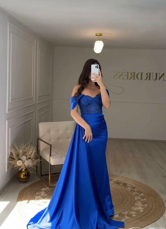Royal Blue Evening Dresses Sweetheart Side Split Long Sexy Mermaid Satin Evening Dress Zipper Luxury Formal Party Dress    fg5512 - Image 2