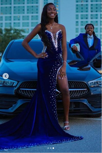 Royal Blue Mermaid Beading Crystals African Girl Prom Dresses Evening Dress fg5563 - Image 3