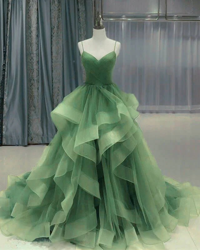 Sage Green Quinceanera Dresses Organza Ruffles With Spaghetti Straps Dress   fg4615 - Image 2