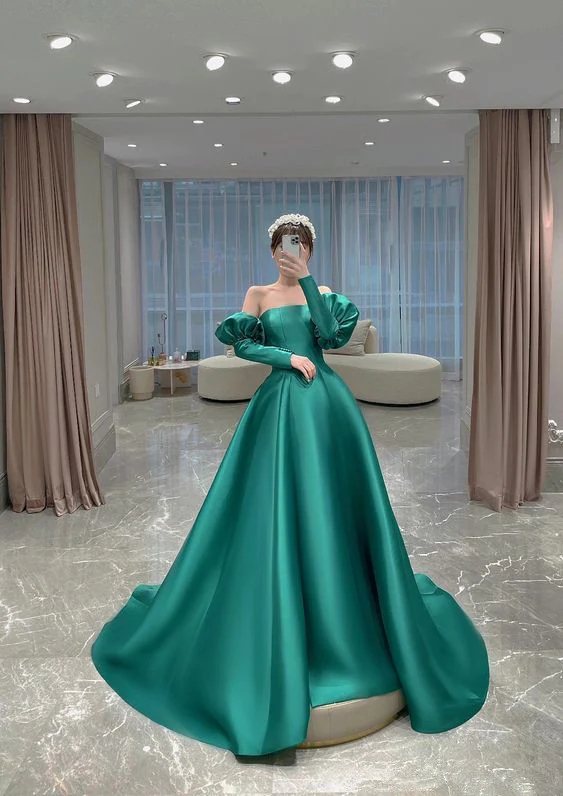 Satin Long Sleeves Prom Dress Party Dress Sweet 16 Quinceanera Gown fg4141