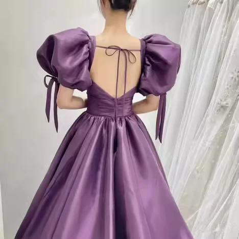 Satin Purple Puffy Sleeves Corset Prom Dress Pageant Party Dress Gala Sweet 16 Quinceanera Gown fg4140 - Image 2
