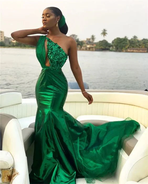 Sexy Dreen Mermaid Prom Dress Vintage Sparkly One Shoulder Evening Gown Luxury African Formal Party Bridesmaid Dresses fg4300