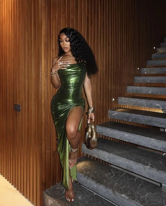 Sheath Evening Dress For Black Girls, Green Prom Dress, Evening Party Dress fg5507 - Image 2