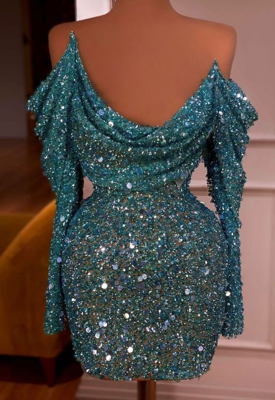 Sheath Long Sleeves Off-the-Shoulder Dress Party Sexy Homecoming Dress       fg5574 - Image 2