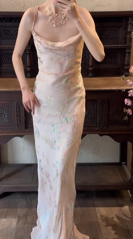Sheath Pink Chiffon Prom Party Dress Vintage Flora Evening Dress fg8697 - Image 2