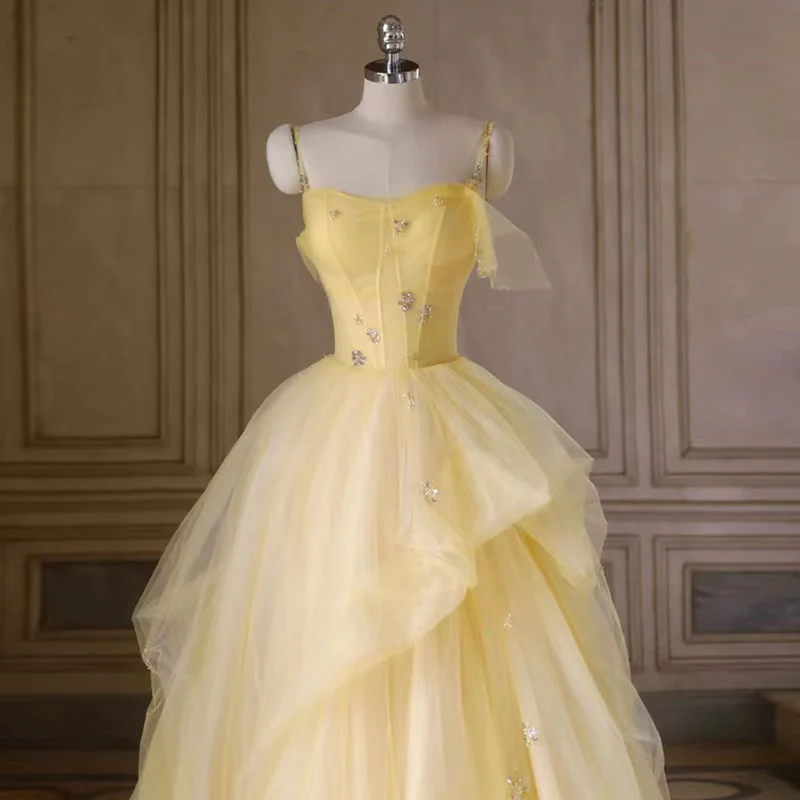Simple party dress, birthday fairy dress, socialite senior yellow prom dress fg2887 - Image 3