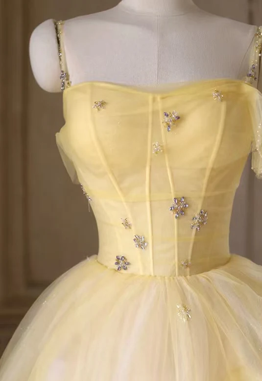 Simple party dress, birthday fairy dress, socialite senior yellow prom dress fg2887 - Image 4