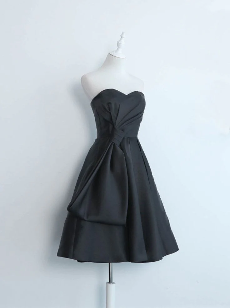 Simple Sweetheart Satin Short Black Prom Dress, Black Homecoming Dresses fg6631 - Image 3