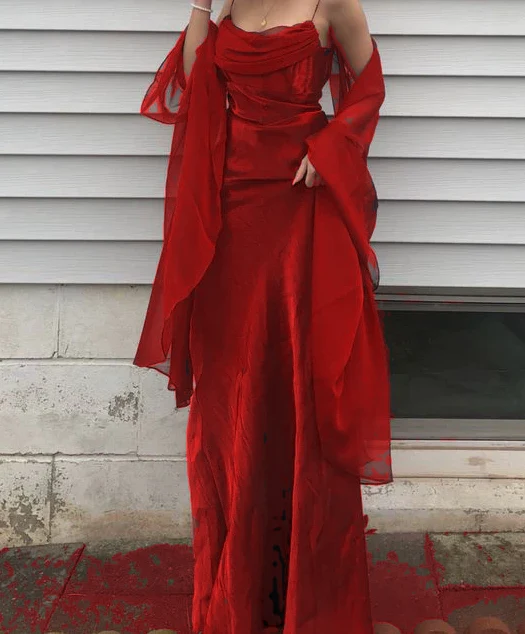 Spaghetti Straps Simple Burgundy Long Prom Dress fg1794 - Image 3