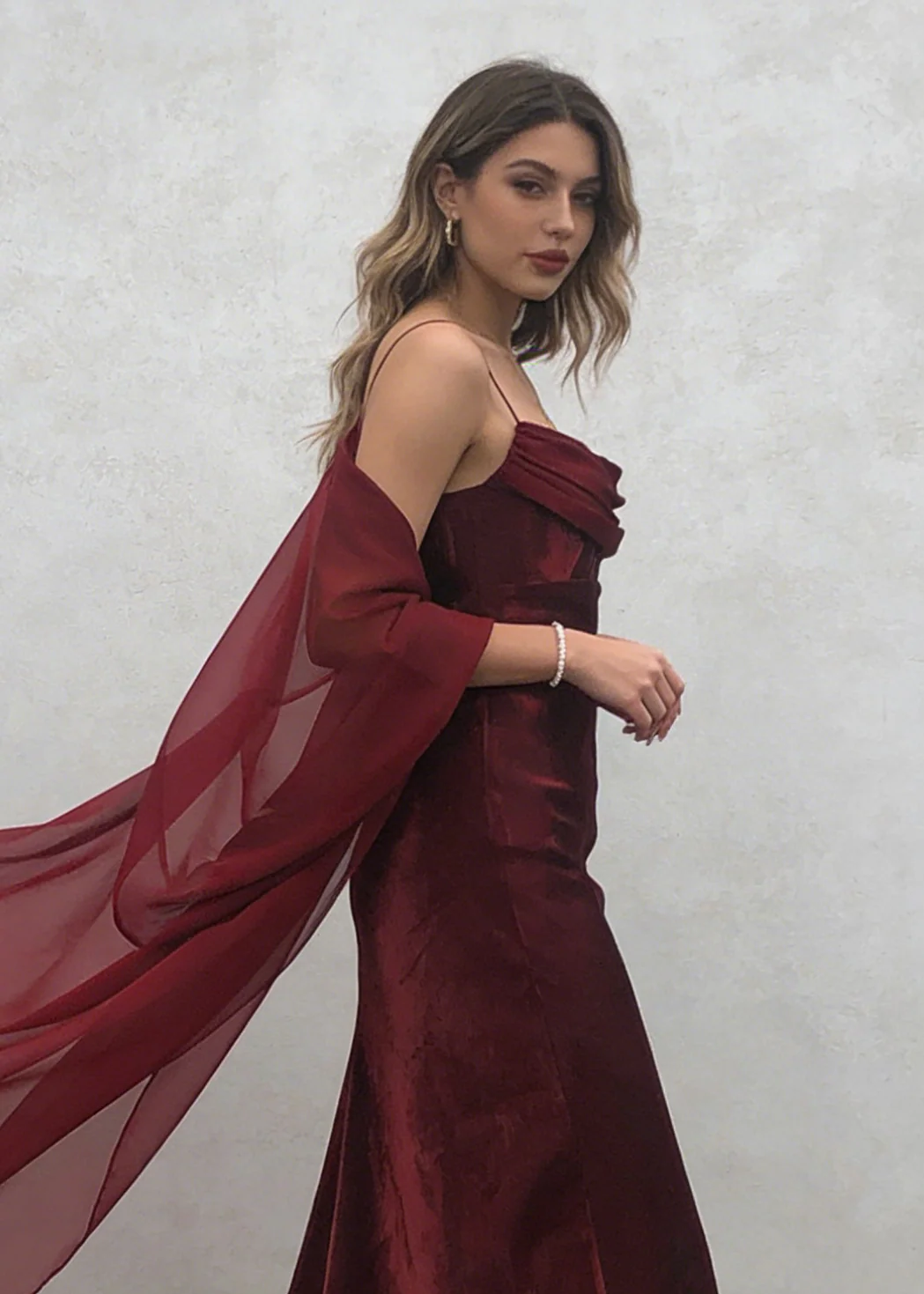 Spaghetti Straps Simple Burgundy Long Prom Dress fg1794 - Image 6