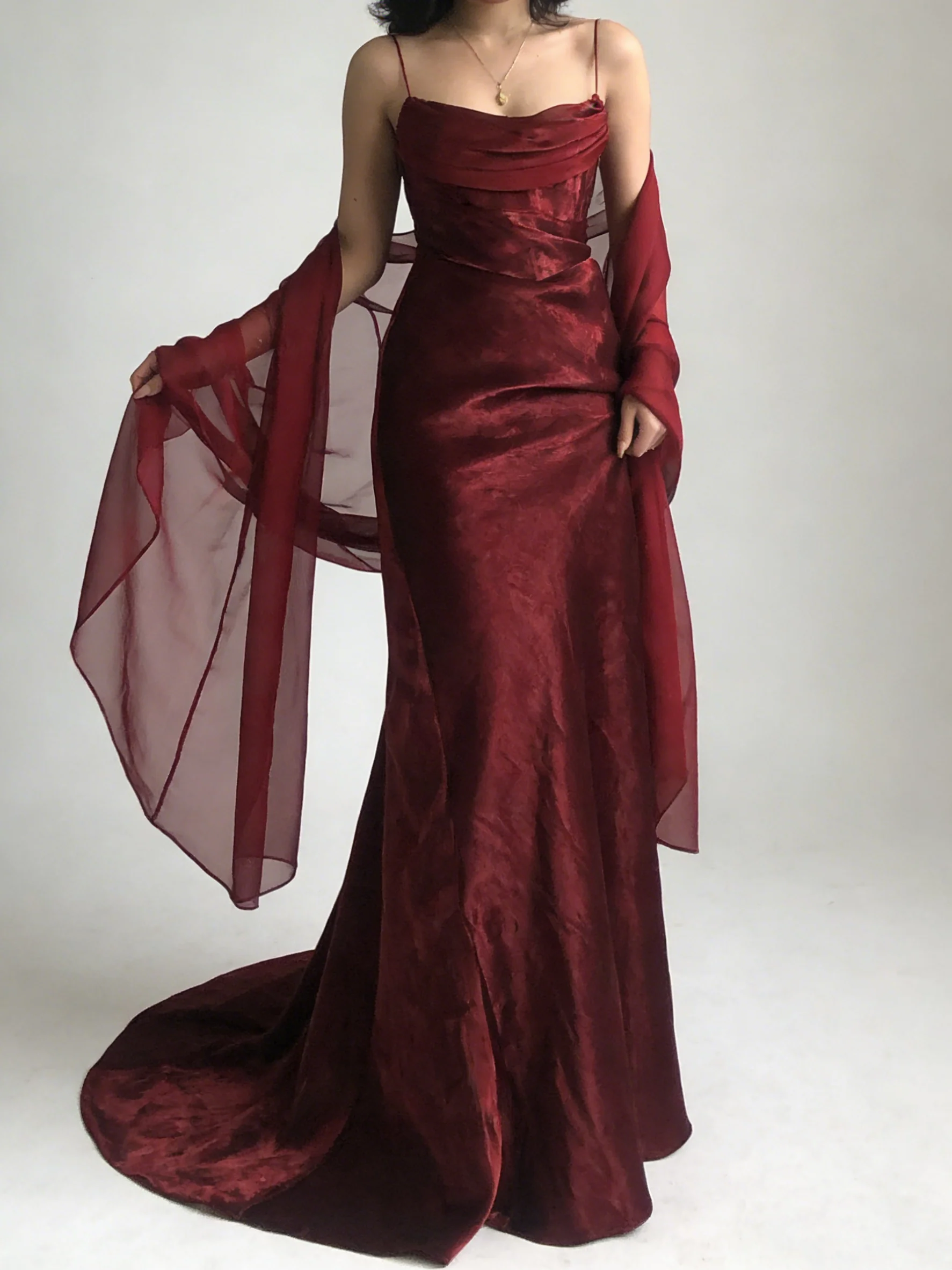 Spaghetti Straps Simple Burgundy Long Prom Dress fg1794 - Image 8