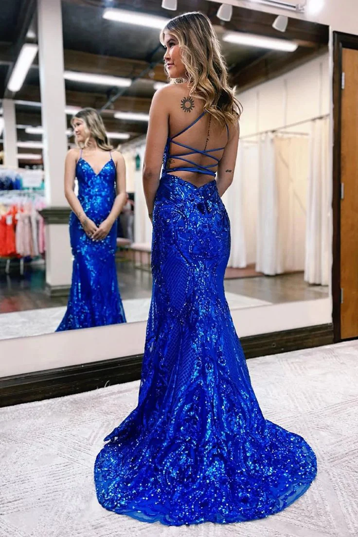 Sparkly Mermaid Backless Sequins Long Prom Dress Formal Occasion Dresses fg3542 - Image 2