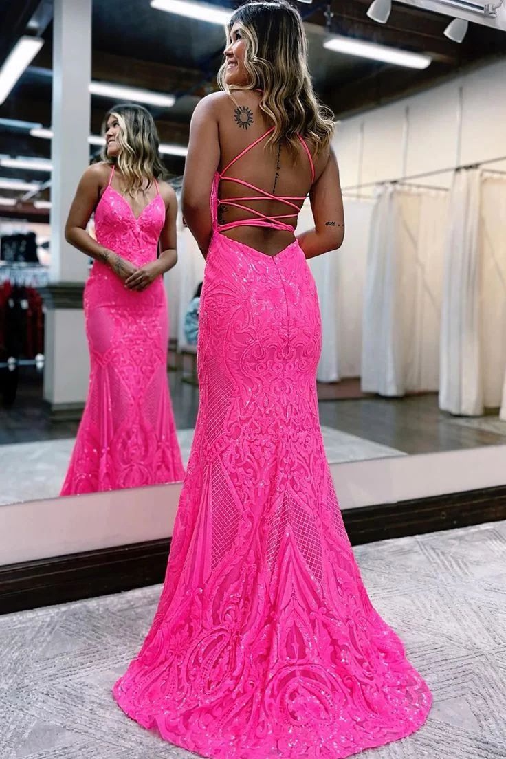 Sparkly Mermaid Backless Sequins Long Prom Dress Formal Occasion Dresses fg3542 - Image 4