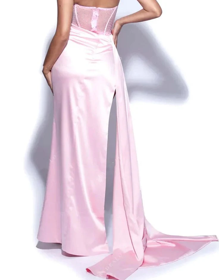 Stapless Prom Dresses Thigh-High Slits Pleats Beading Birthday Outfits Evening Dress fg7531 - Image 5