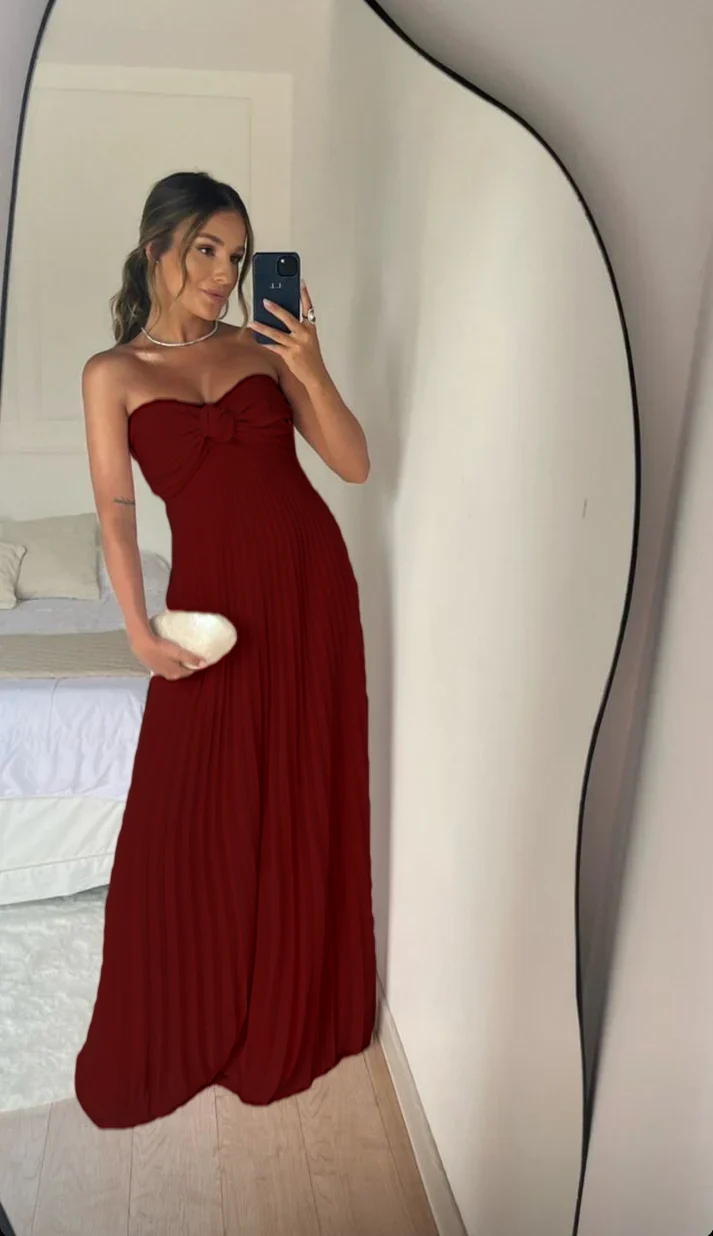 Strapless A Line Pink Long Prom Dress Pleated Formal Party Gown       fg6582 - Image 4