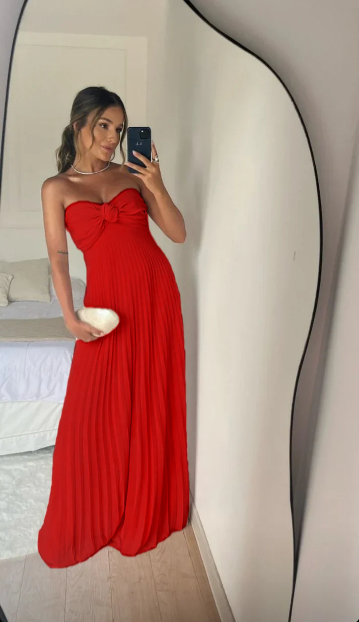 Strapless A Line Pink Long Prom Dress Pleated Formal Party Gown       fg6582 - Image 5