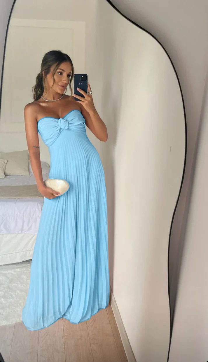 Strapless A Line Pink Long Prom Dress Pleated Formal Party Gown       fg6582 - Image 6