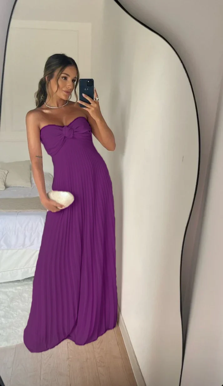 Strapless A Line Pink Long Prom Dress Pleated Formal Party Gown       fg6582 - Image 7