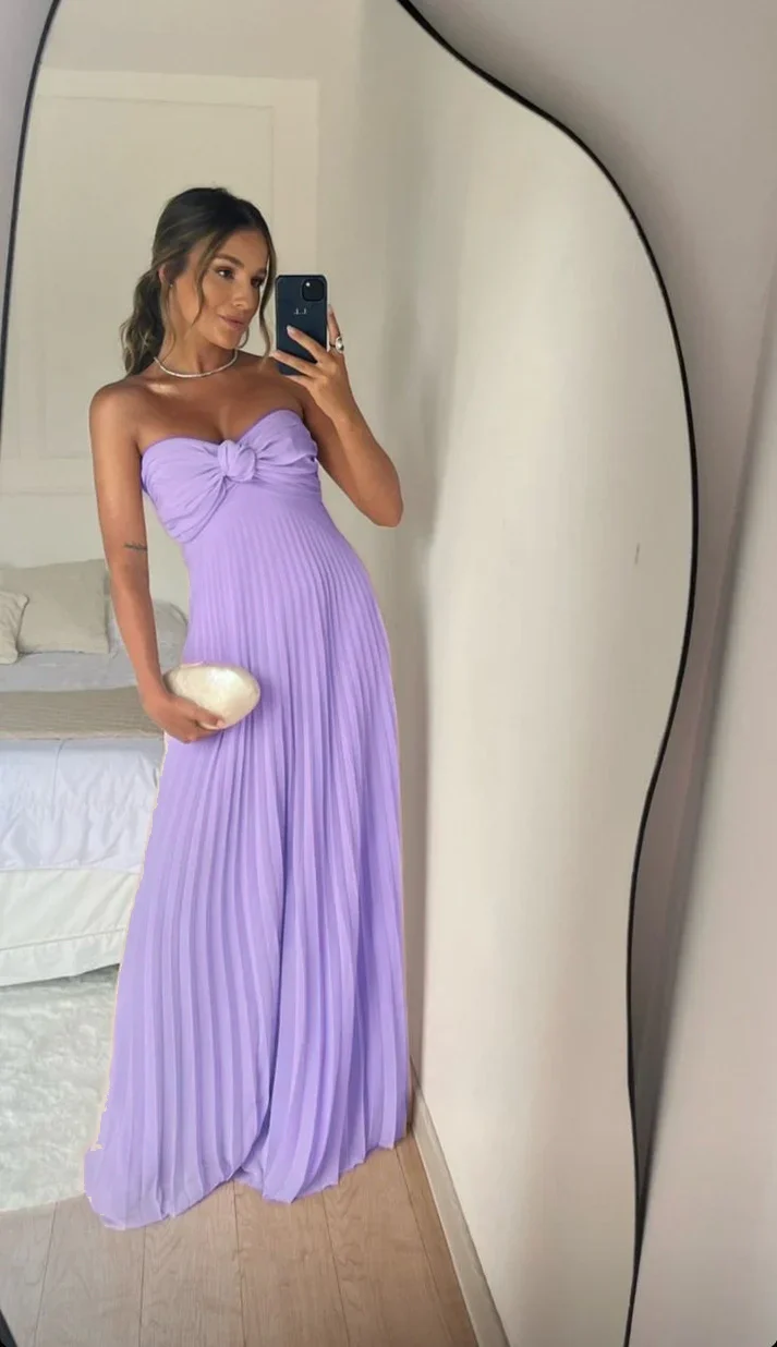 Strapless A Line Pink Long Prom Dress Pleated Formal Party Gown       fg6582 - Image 8