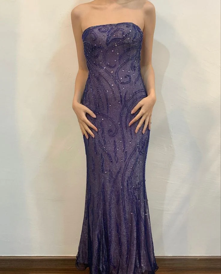 Strapless Mermaid Vintage Party Dress Long Evening Gown        fg7158 - Image 3