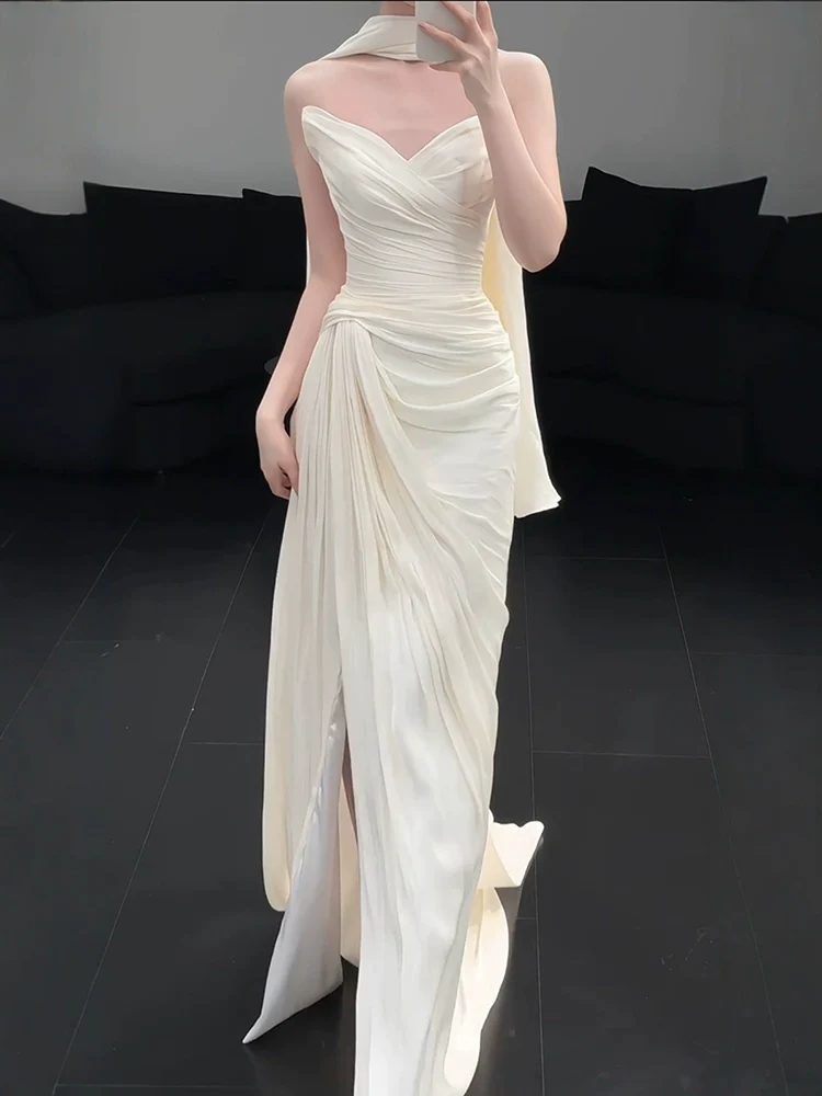 Strapless Pleat Long Wedding Dress Evening Party Dresses fg7706 - Image 2