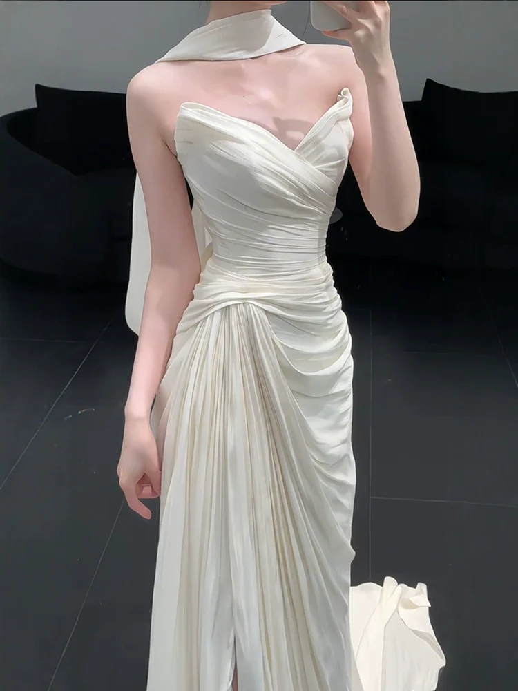 Strapless Pleat Long Wedding Dress Evening Party Dresses fg7706 - Image 3